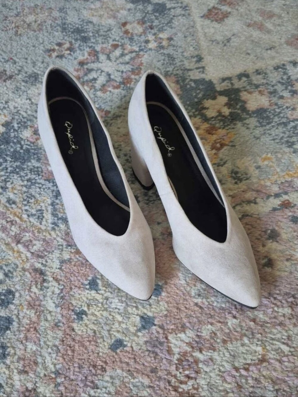 Qupid Women's Pointed Toe Block Heel Pumps